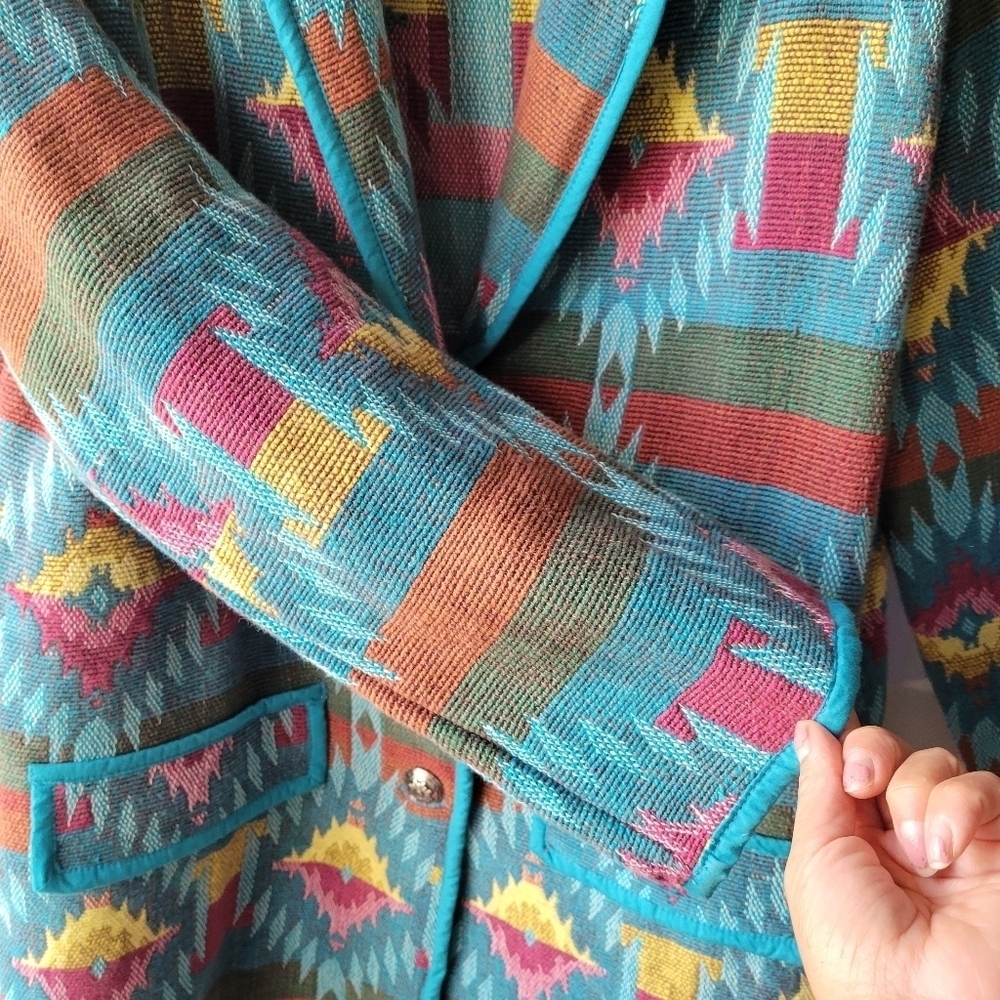 VTG Bedford Fair Womens Blazer Jacket L/XL? Woven Tapestry Southwestern Boho - Picture 8 of 11